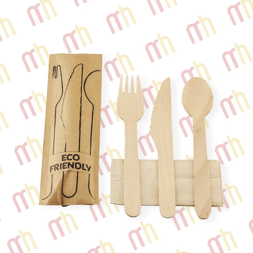 Előre csomagolt fa evőeszközök